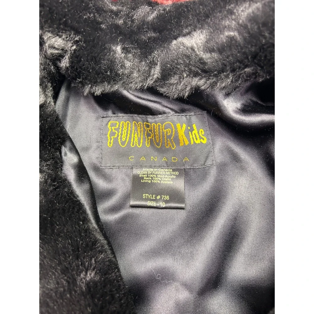 Fun Fur Kids‎ Canada Faux Fur Coat Black Burgundy Shawl Collar Size 10